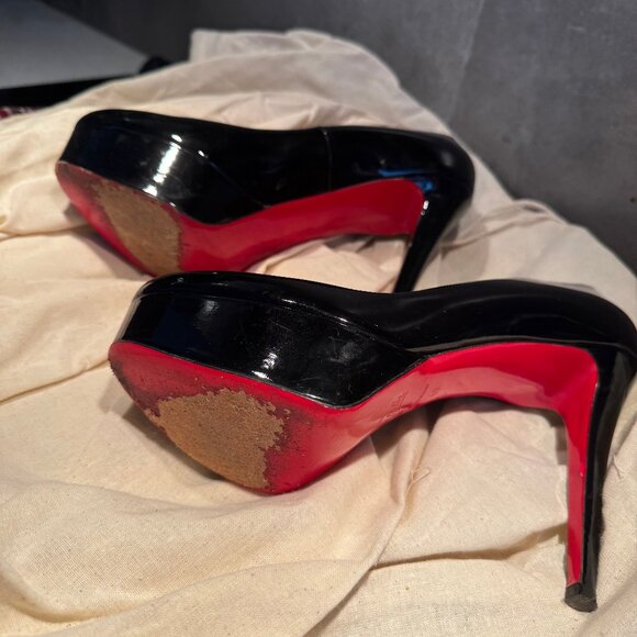 Christian Louboutin Black Patent Platform Pumps Red Sole Size 40 - Picture 2 of 6